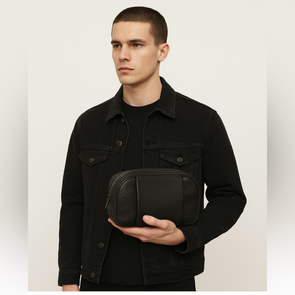 Alexander Wang Men’s Black Pebbled Leather Dopp Kit Toiletry Bag New